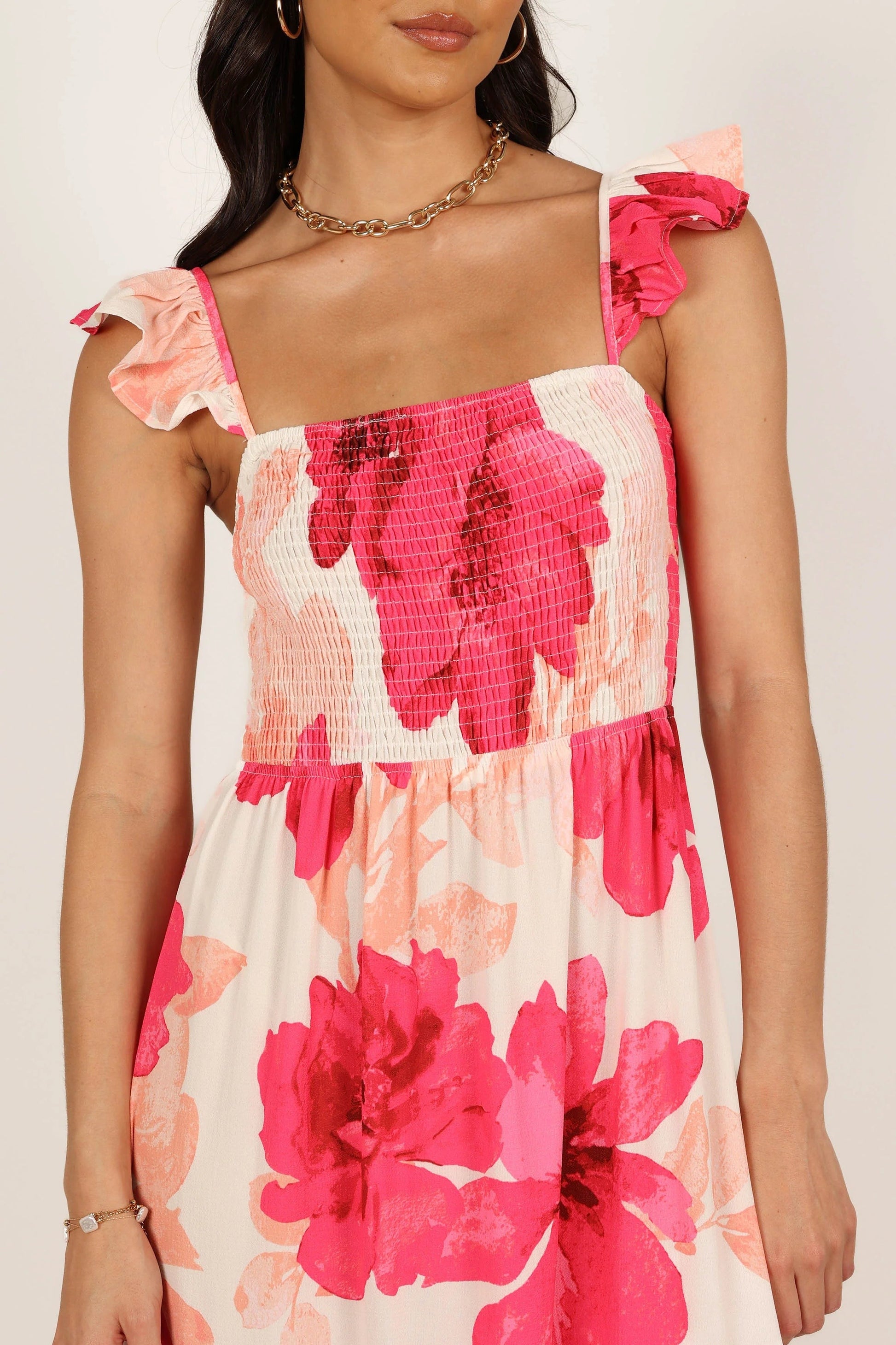 Adjustable-Strap Shirred Bodice Maxi Dress