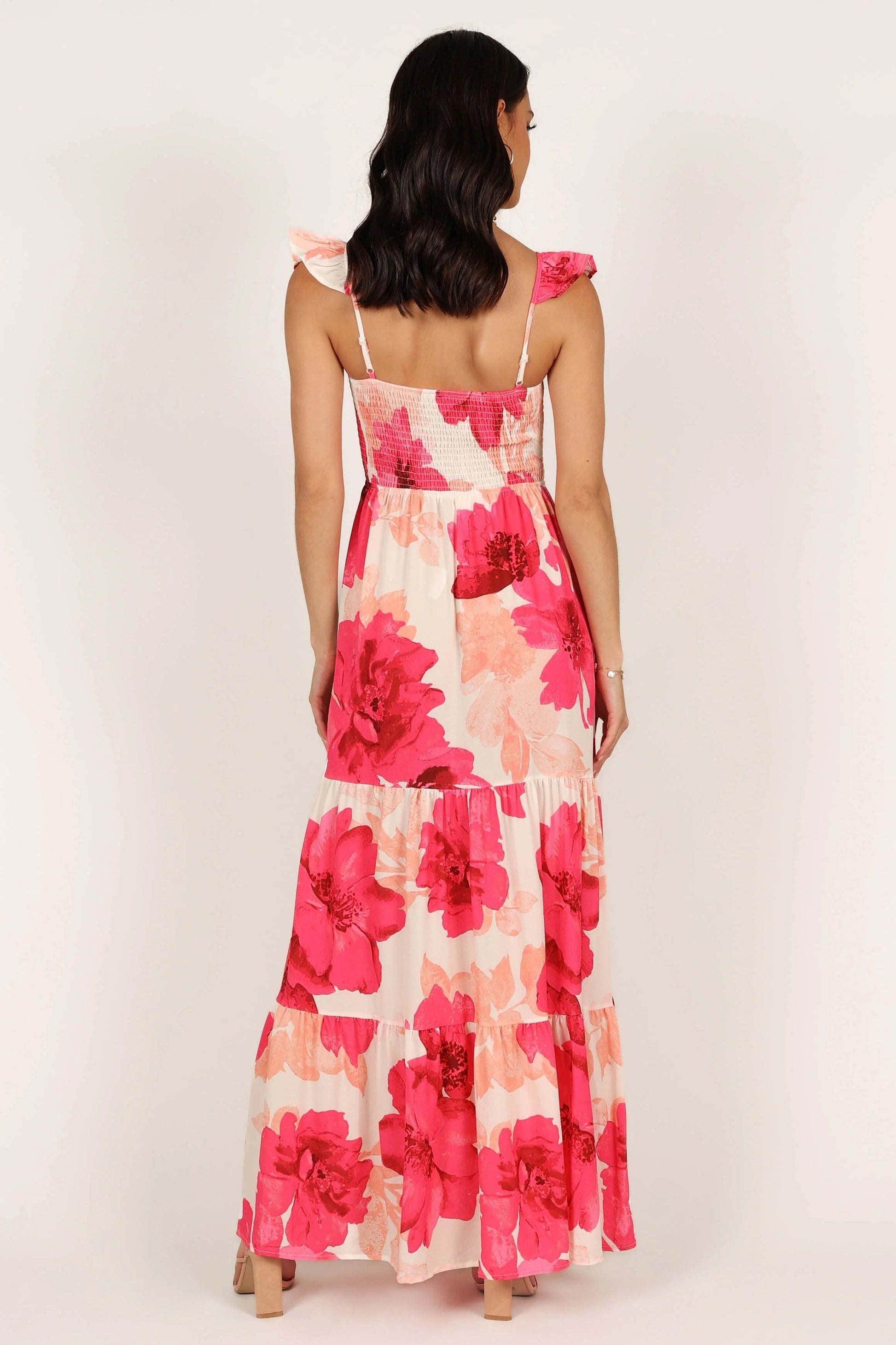 Adjustable-Strap Shirred Bodice Maxi Dress