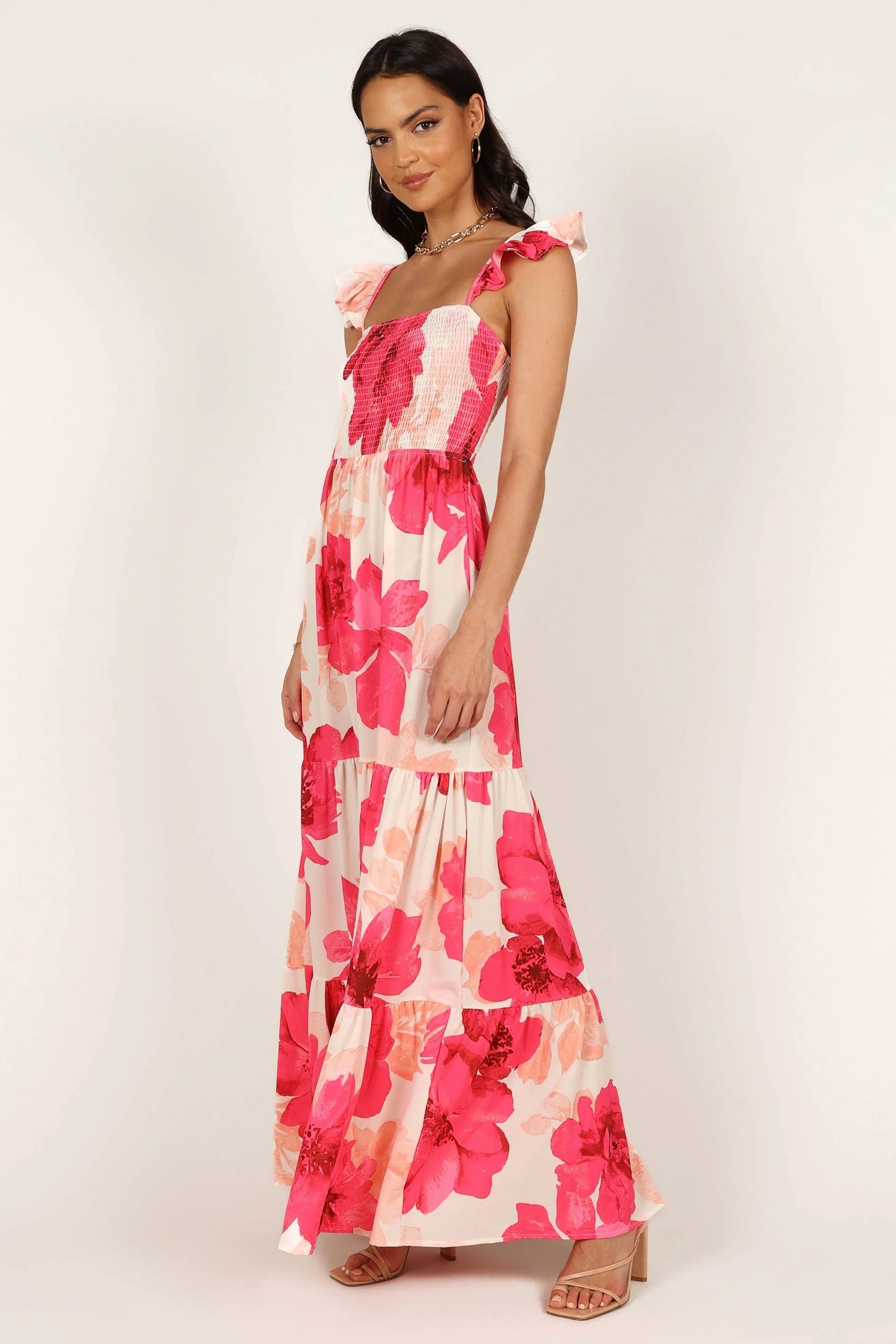 Adjustable-Strap Shirred Bodice Maxi Dress