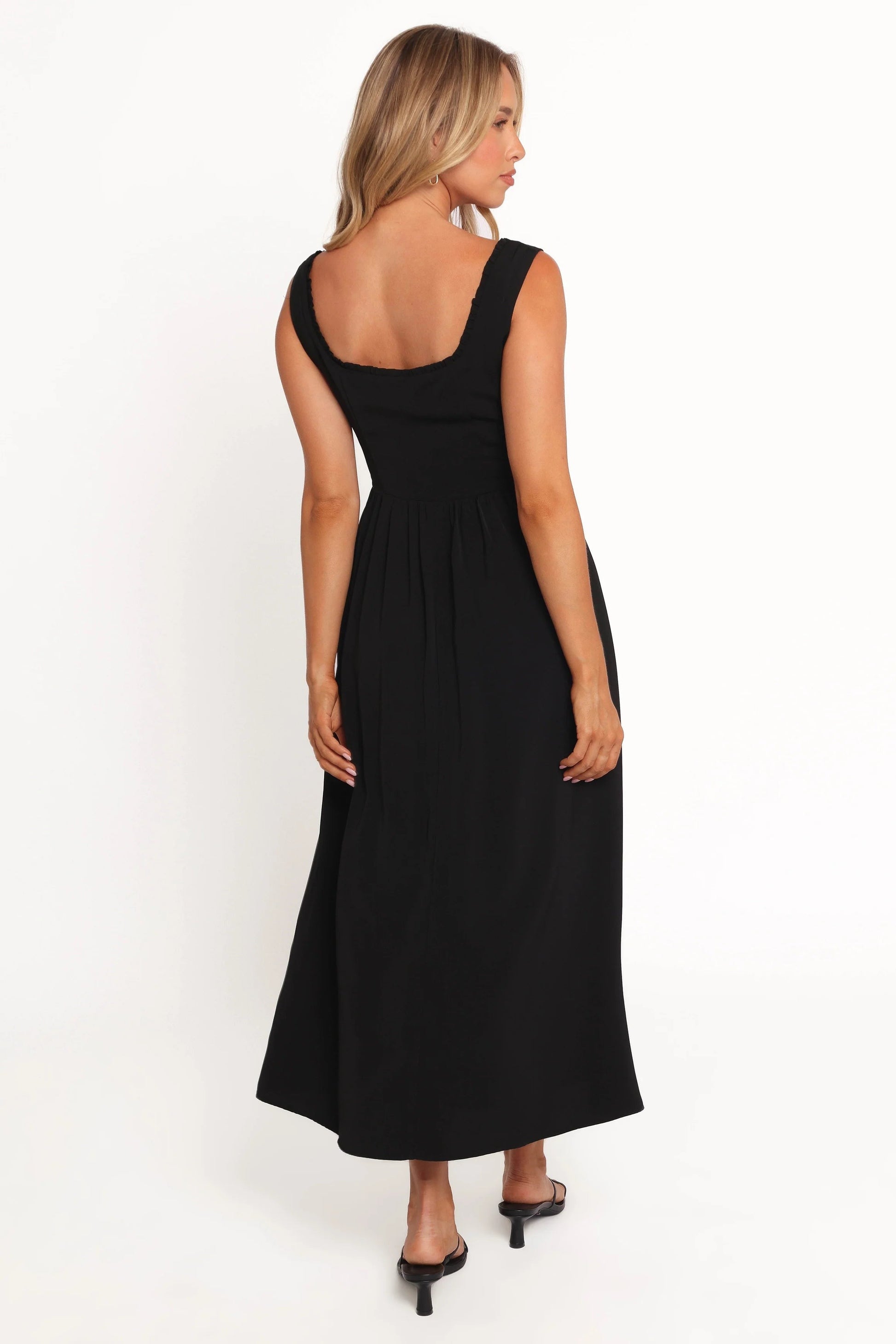 Button-Front Square-Neck Midi Dress