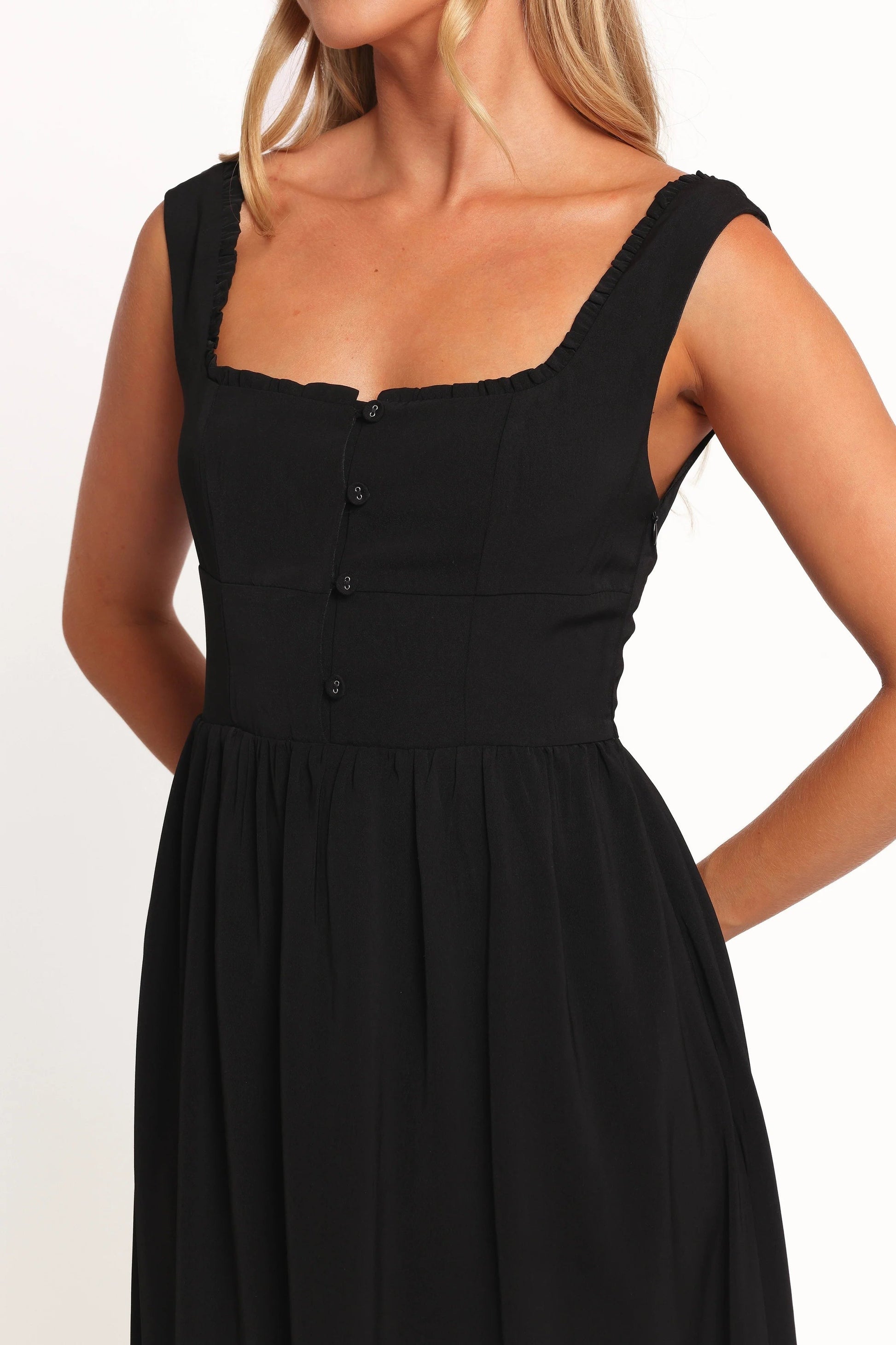 Button-Front Square-Neck Midi Dress