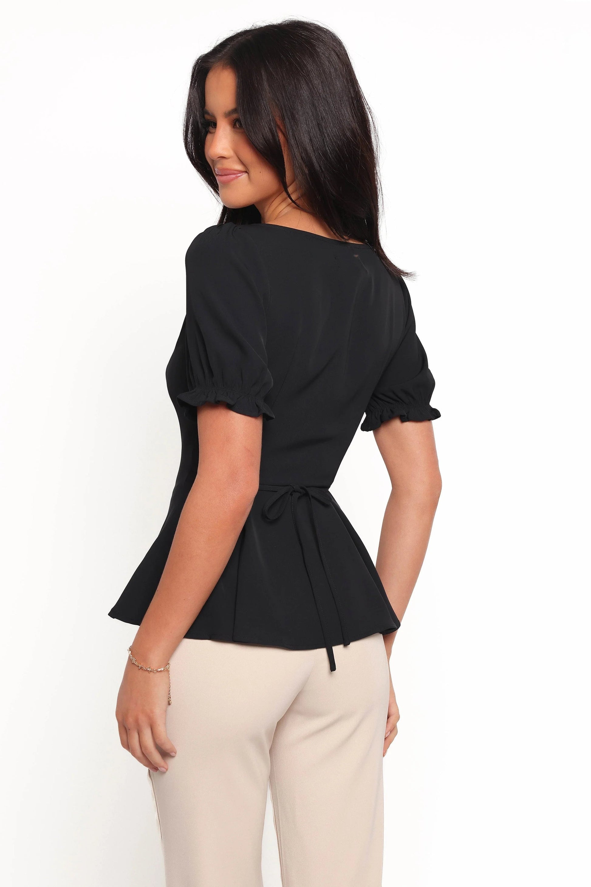 Peplum Pleat Button-Front Top