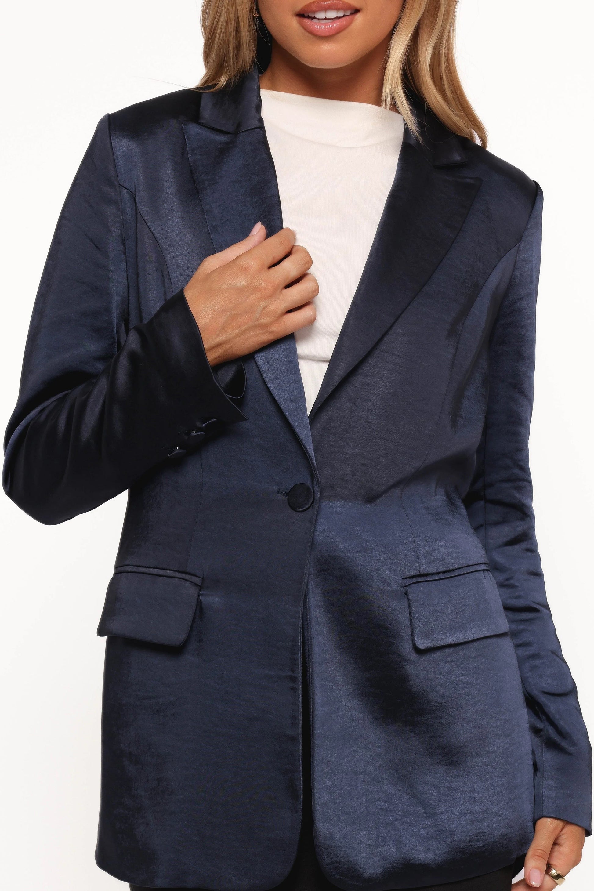 Single-Button Matte Satin Blazer