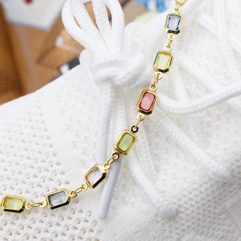 18K Gold Filled  Polish Finsh  Gold and Multi Color Light Color Crystal Baguette Anklet