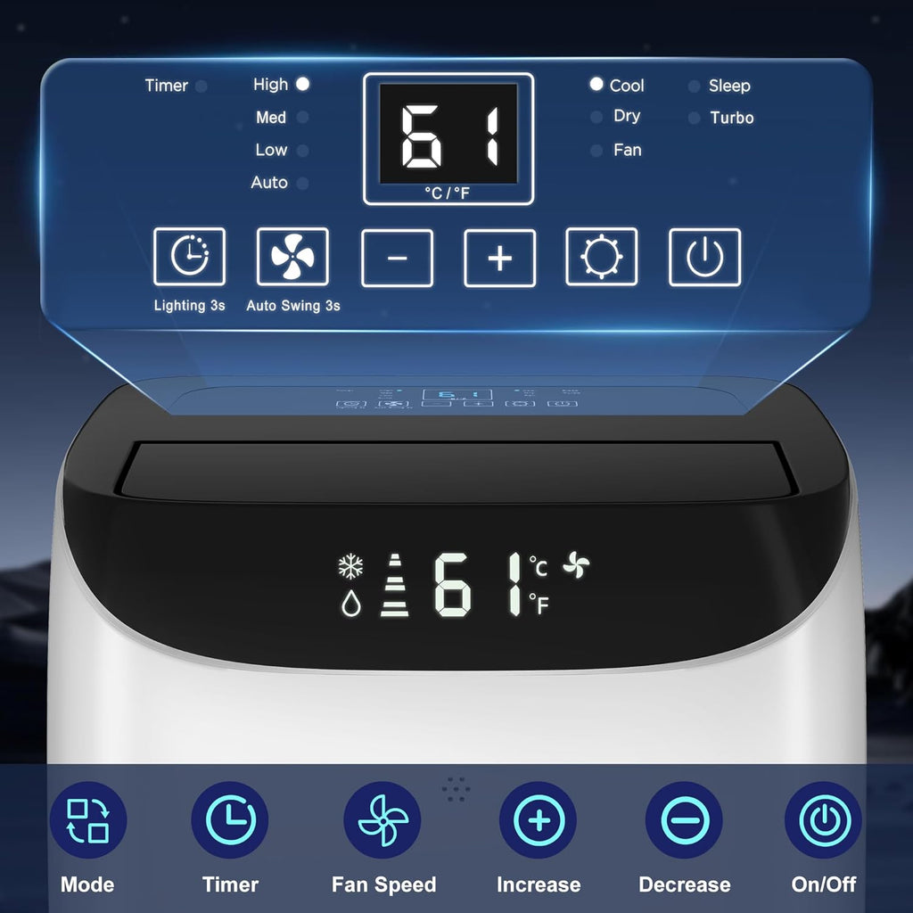 Inverter 16000BTU Portable Air Conditioners with Remote, Free Stand Cooling Portable AC Unit for Room up to 800 sq.ft, with Dehumidifier & Fan, Dual Hose, Quiet Sleep Mode(45dB), Windows Kit