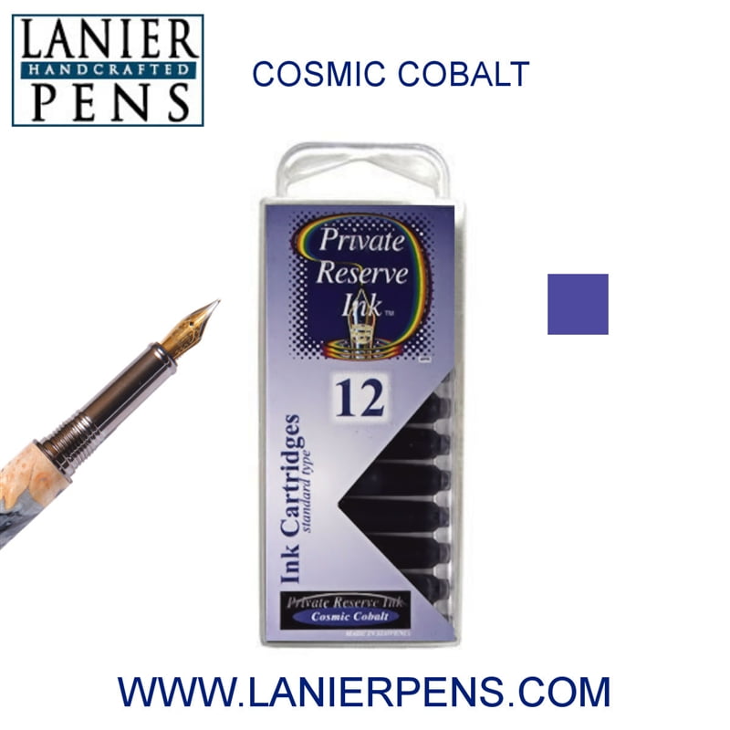 12 Pack – Private Reserve Ink, Universal Fountain Pen Ink Cartridges Clear Case, Cosmic Cobalt