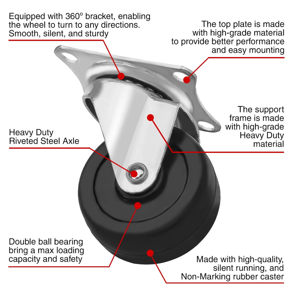 12 Pack 2′ Swivel Caster w/ brake Wheels Hard Rubber Base with Top Plate and Bearing