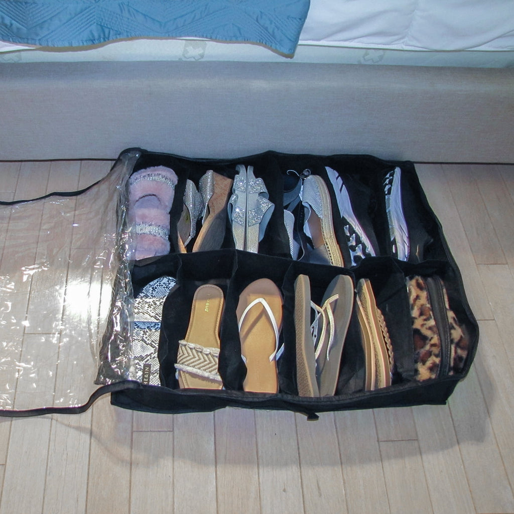 12 Pair Under Bed Pull Out Shoe Organizer Hidden Clear Storage Bag Closet Floor Shoes Holder