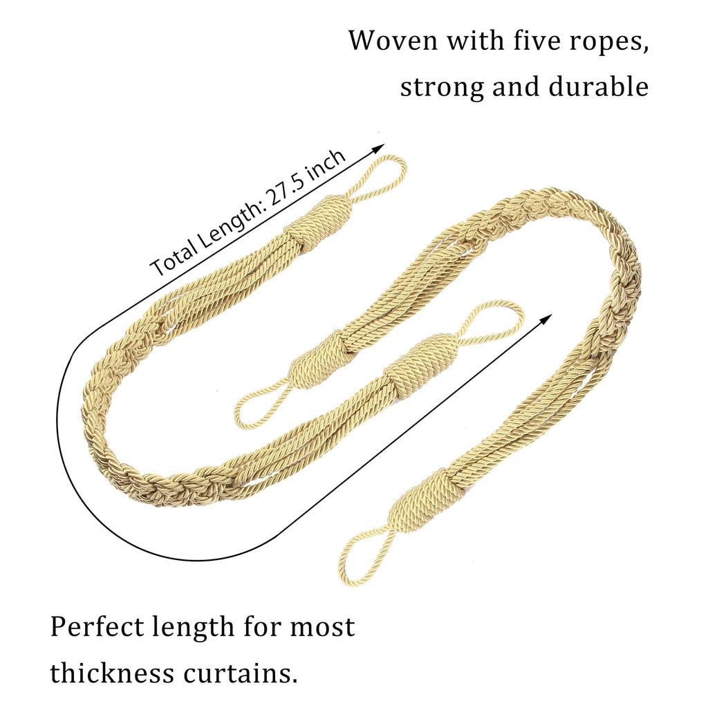 2 Pack Curtain Tiebacks Handmade Curtain Rope Tie-backs Decorative Drapery Holdbacks (Golden)