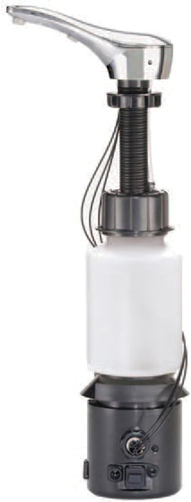 Automatic liquid soap dispenser, with a top-mounted contactless soap nozzle, capacity 34 ounces (1.0 liters), can be placed on the countertop of a public restroom, installation diameter 1-3/8 inches, chrome surface treatment.