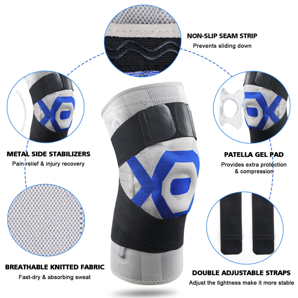 2 Pack Knee Brace Compression Sleeve,Best Knee Braces for Men Women,Medical Grade Knee Support Protector for Running,Meniscus Tear,Arthritis,Joint Pain Relief,Sports Injury Recovery,2*Gray