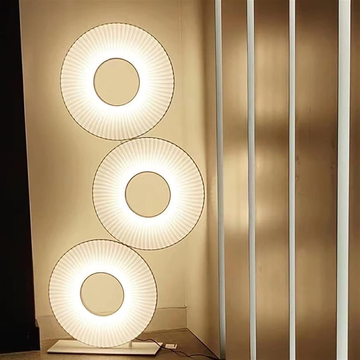 Minimalist art circle living room decorative floor lamp, warm white adjustable LED lamp, with shadow effect creating an atmosphere, acrylic material, indoor lamp