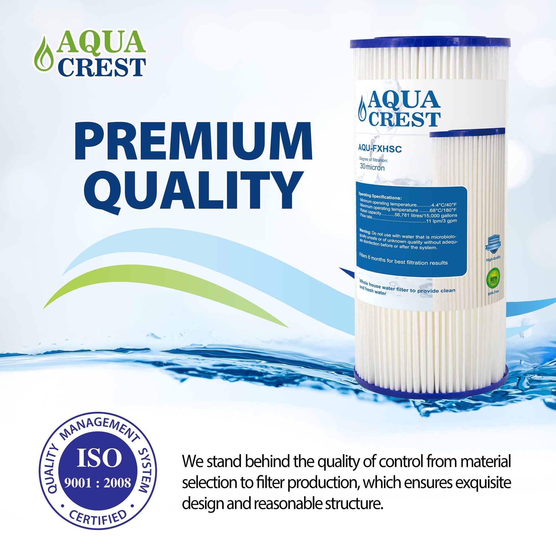 2 Pack AQUACREST FXHSC Replacement for GE® FXHSC, Culligan R50-BBSA, Pentek R50-BB and DuPont WFHDC3001, American Plumber W50PEHD Whole House Sediment Filter
