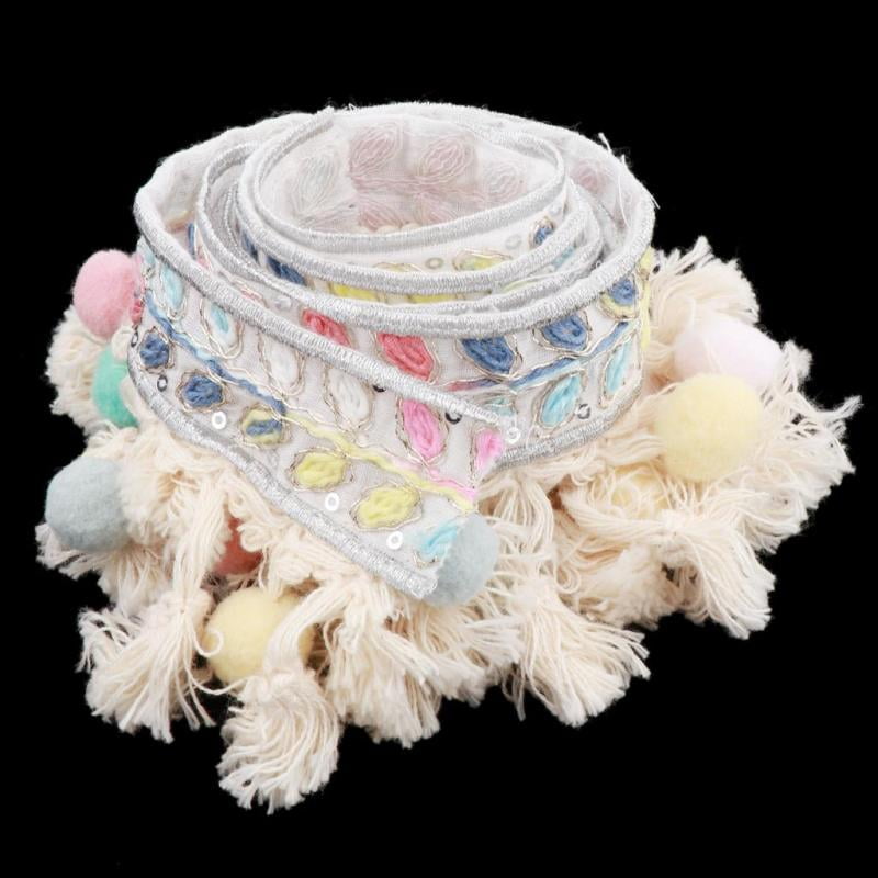 2 Yards Jacquard Ribbon Pompoms Ball Tassel Ribbon Fringe Ribbons Pom Pom Trim Pom Pom Trim For Bag Clothes Decoration
