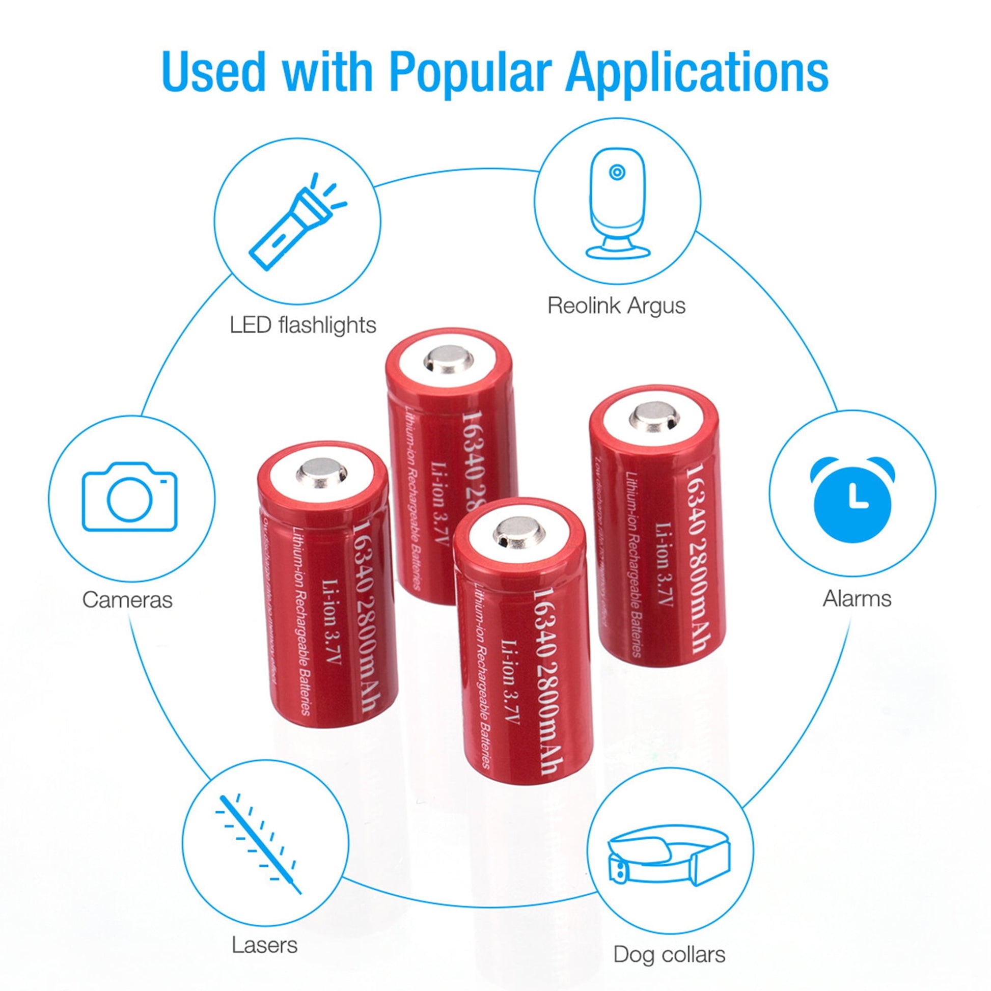16-Pack 3.7V 2800mAh CR123A 16340 Li-Ion Rechargeable Batteries for Flashlight Camera