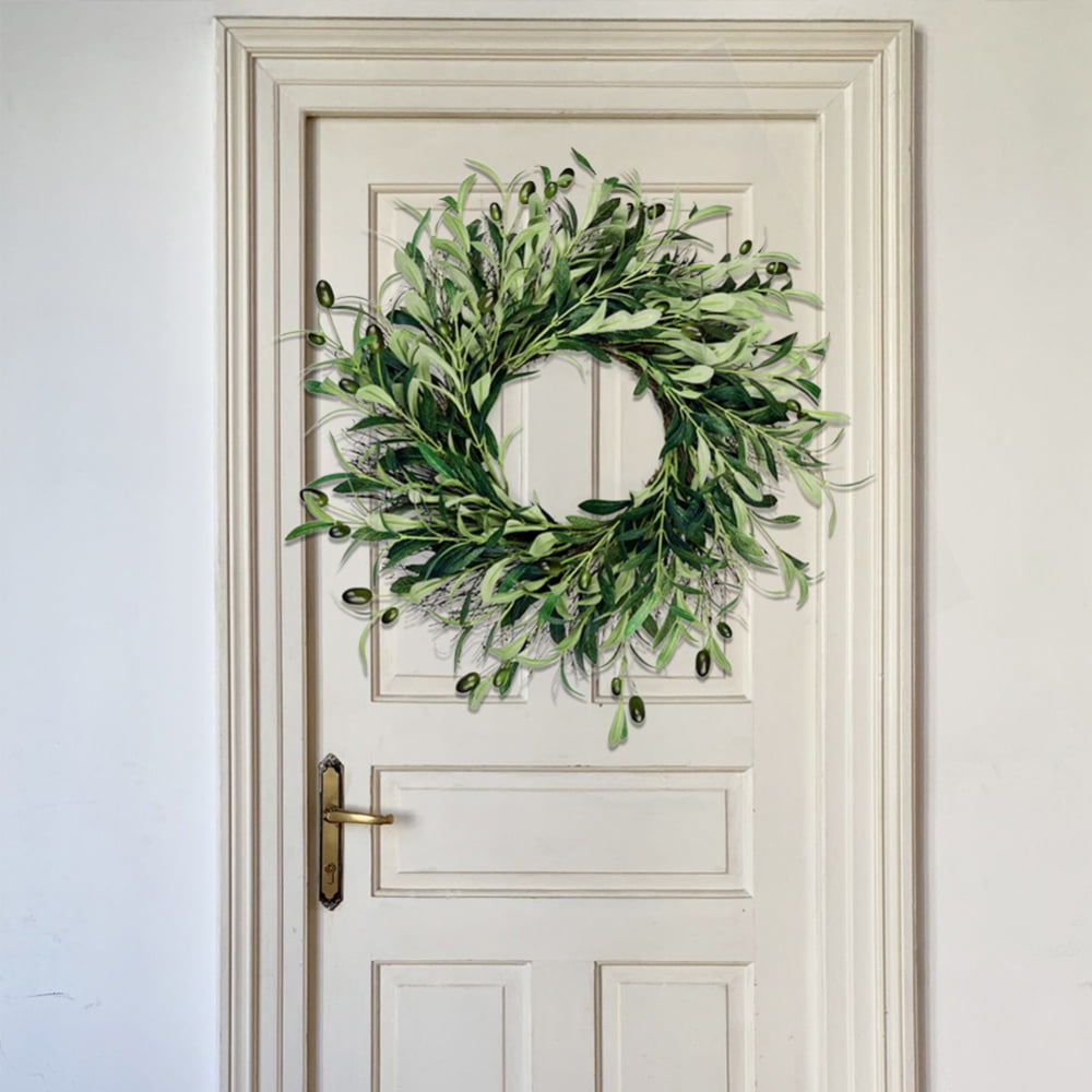 18 inches Artificial Olive Wreath for Front Door Decor Spring and Summer Faux Silk Garland Home Office Wall Window Wedding Decorations