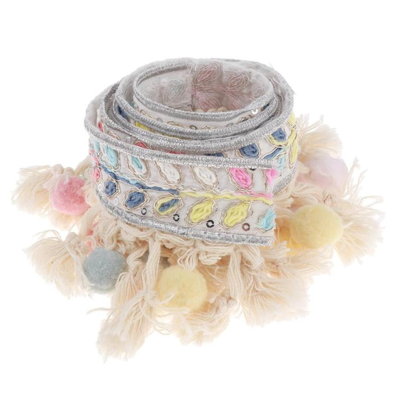 2 Yards Jacquard Ribbon Pompoms Ball Tassel Ribbon Fringe Ribbons Pom Pom Trim Pom Pom Trim For Bag Clothes Decoration
