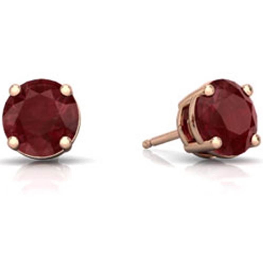 18K Rose Gold 4ct Ruby Round 18 Inch Necklace and Earrings Set Plated By PJ Jewelry