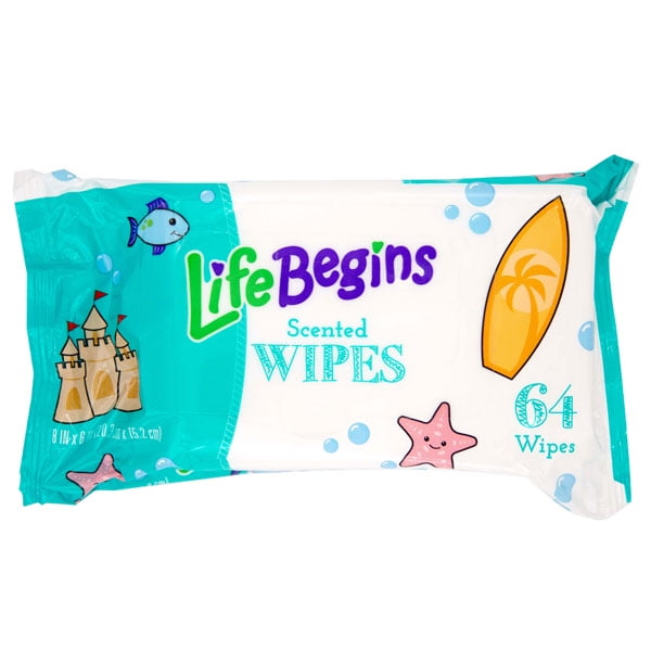 2 Pack QC Life Begins Scented Aloe Baby Wipes, 64 Count Each