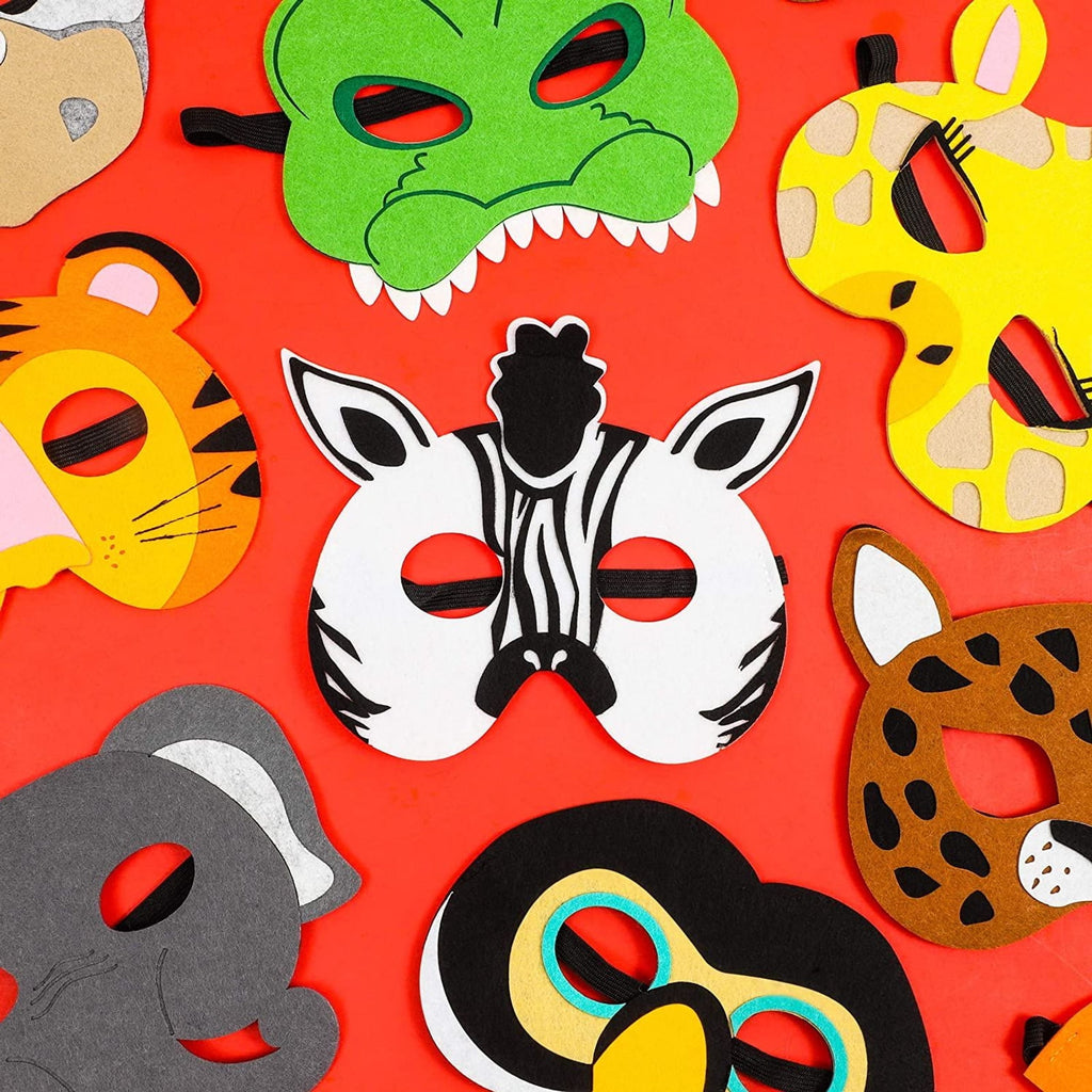 12-Pack Animal Party Felt Masks, Safari Jungle Theme for Kids Birthday Party Favors and Costume Dress Up, 12 Designs