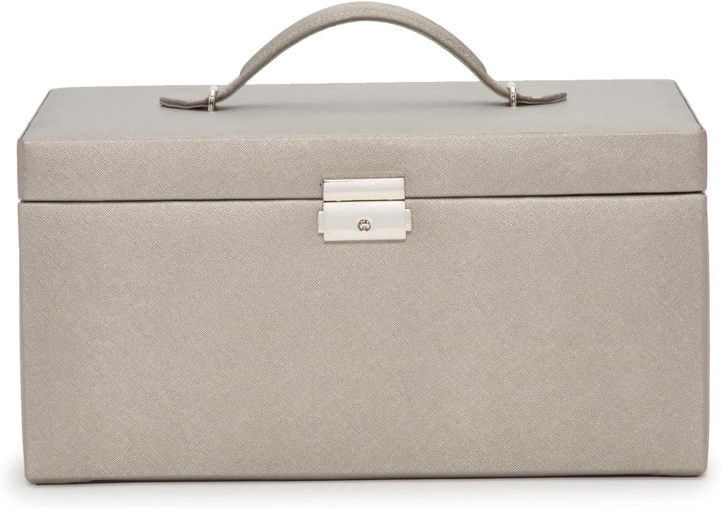 Medium-sized jewelry box, made of tin - 28 compartments, 10 spaces for storing rings, 20 slots for ear piercings + 10 compartments for storing necklaces - Includes a handbag