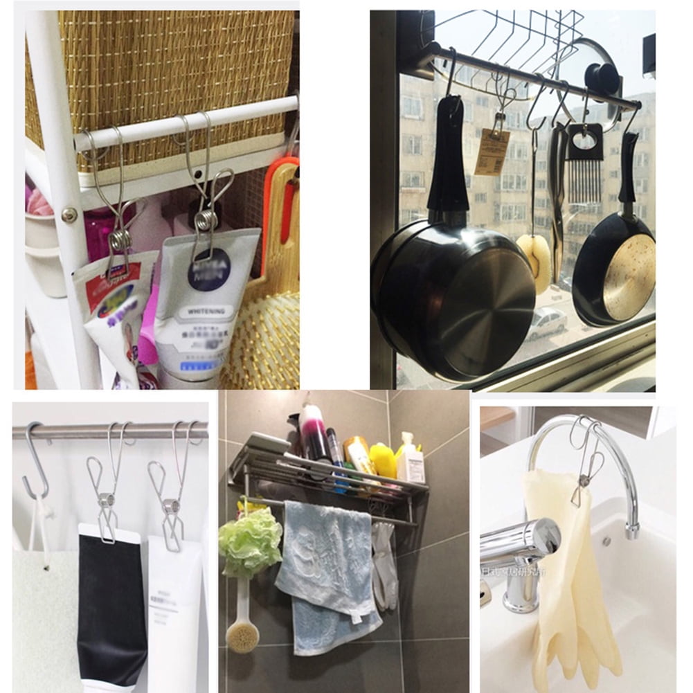 12pcs Stainless Steel Ordinary Note Pad Hook Clip Student Stationery Supplies Hanger Balcony Quilt Laundry Windproof Hanging Clamp Towel Holder