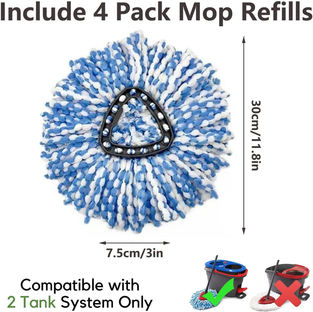 2 Pack Mop Head Refill, KZKR Microfiber Spin Mop Replacement Compatible with rinse clean 2-Tank System Mop Replace Refills