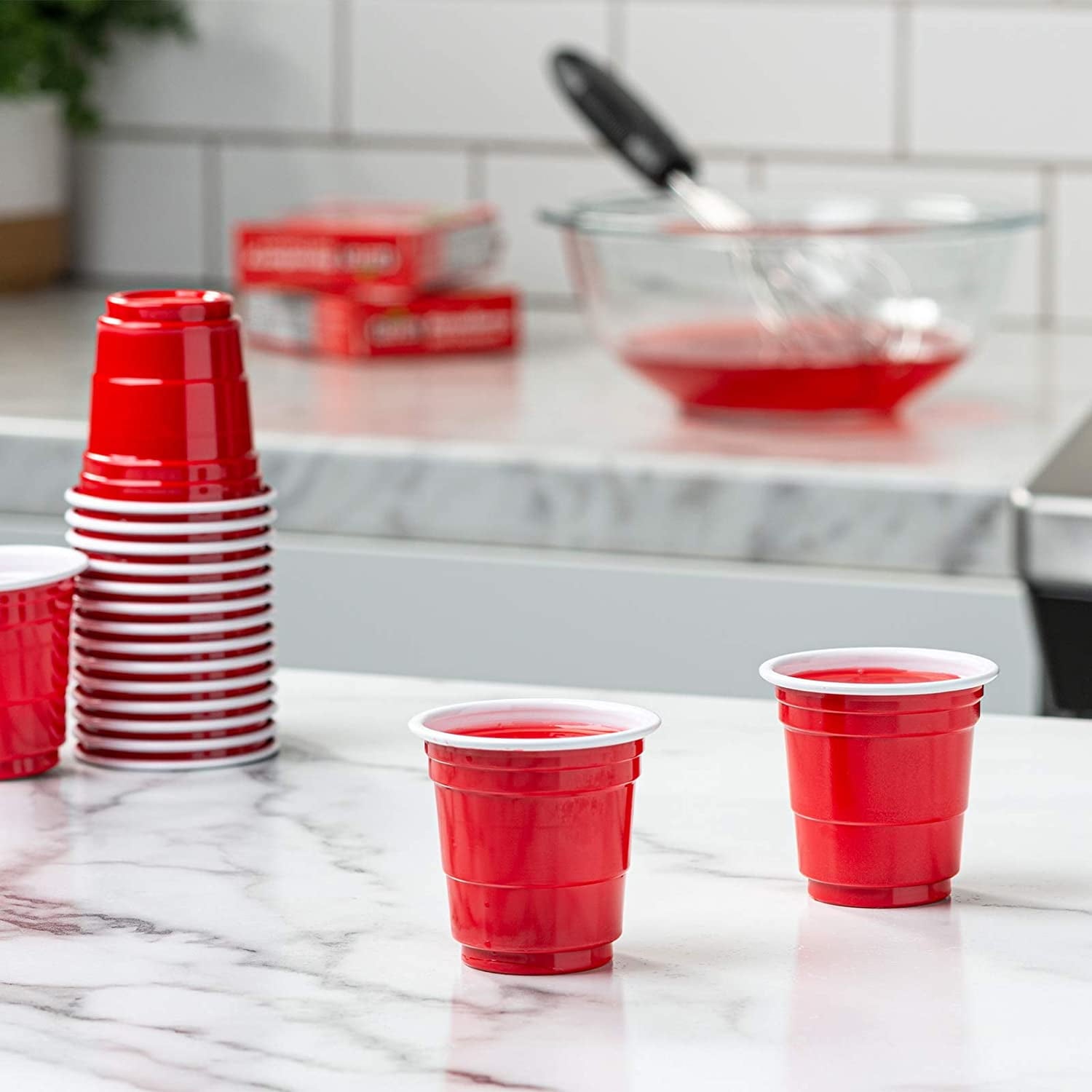 2 Ounce Mini Plastic Shot Glasses – Red (300 Count)