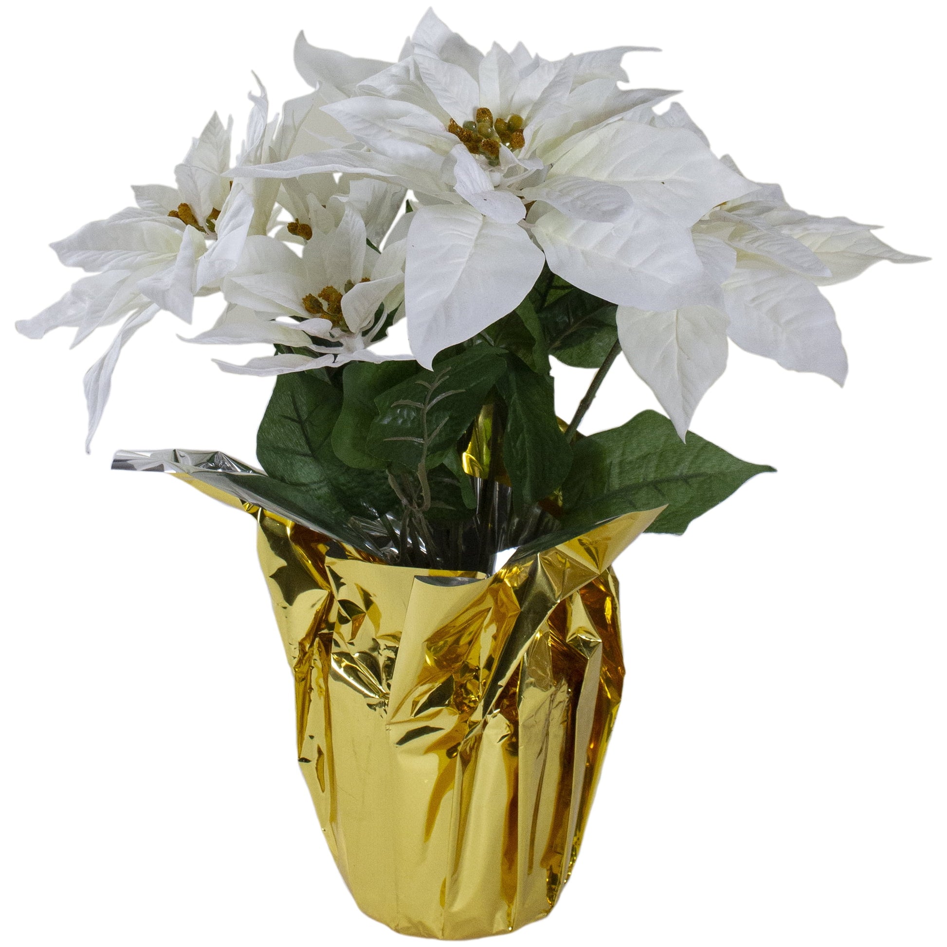 17′ Potted White Artificial Poinsettia Christmas Arrangement