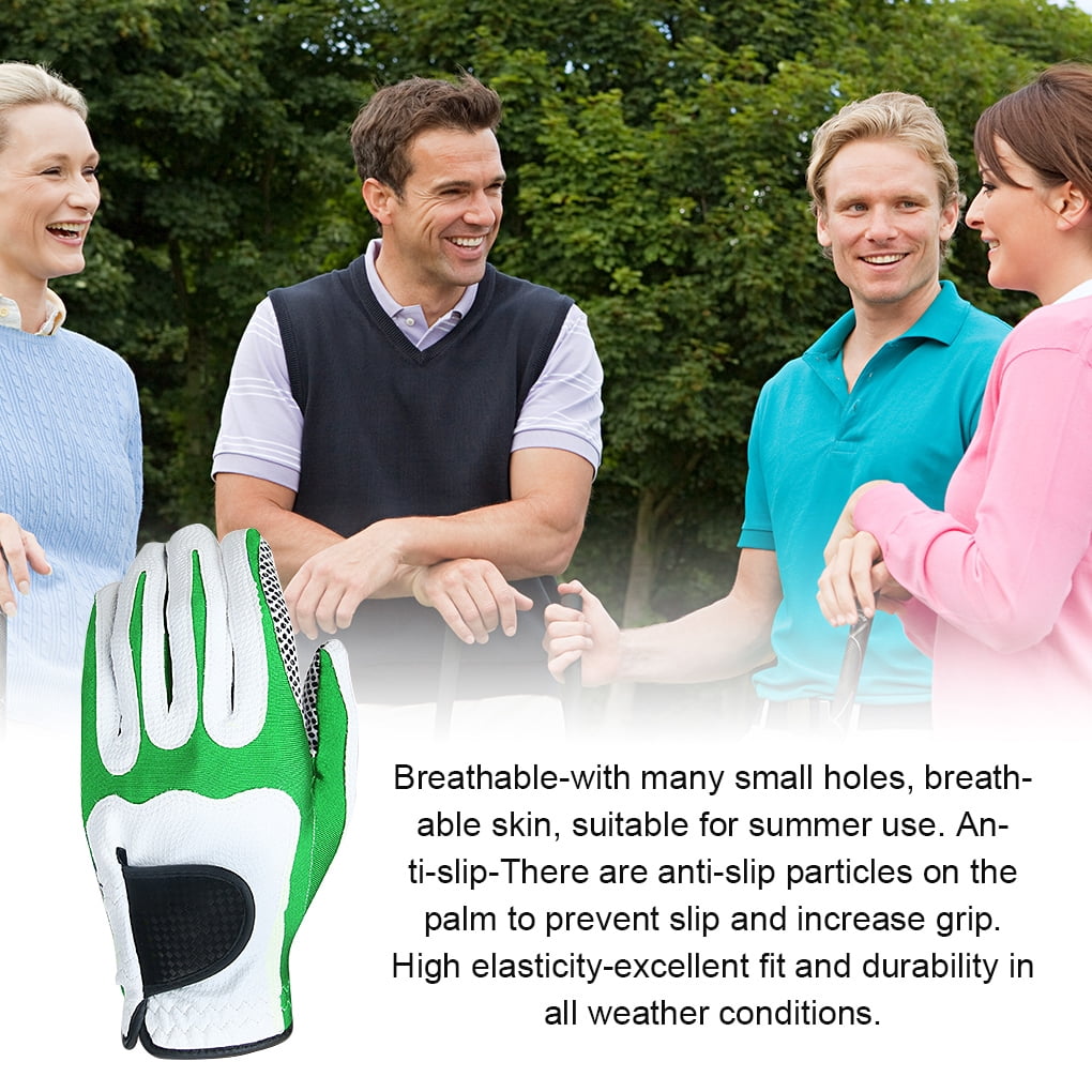 1pc Golf Glove Men Anti-slip Golf Glove Microfiber Elastic Sport Mitten, Left, White Green, ML