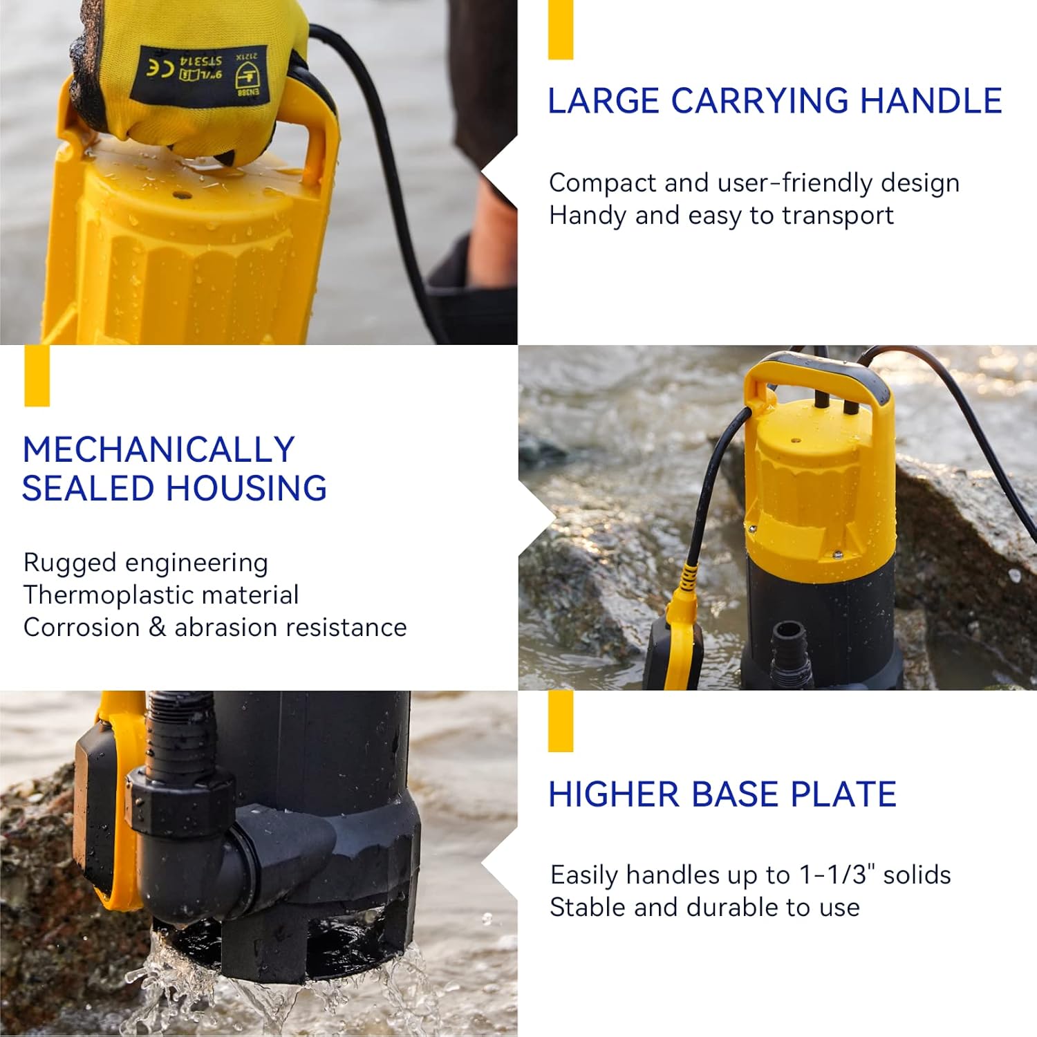 3/4HP Submersible Sewage Effluent Pump, Cast Iron, 115V 6400 GPH Automatic Tethered Float Switch, Sump Pump for Sump Basin, Basement, Residential Sewage, 2'' NPT Discharge