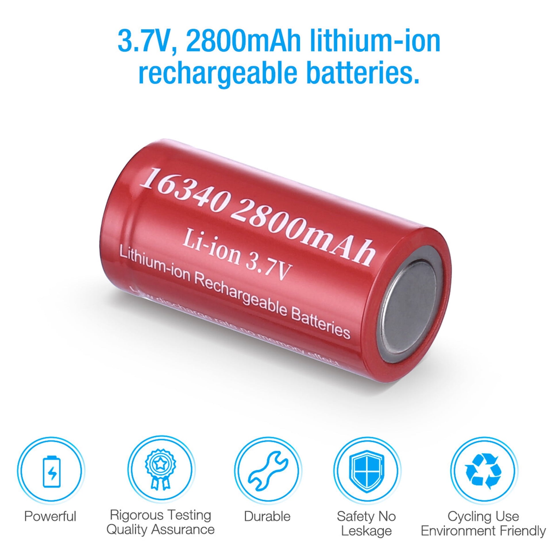 16-Pack 3.7V 2800mAh CR123A 16340 Li-Ion Rechargeable Batteries for Flashlight Camera