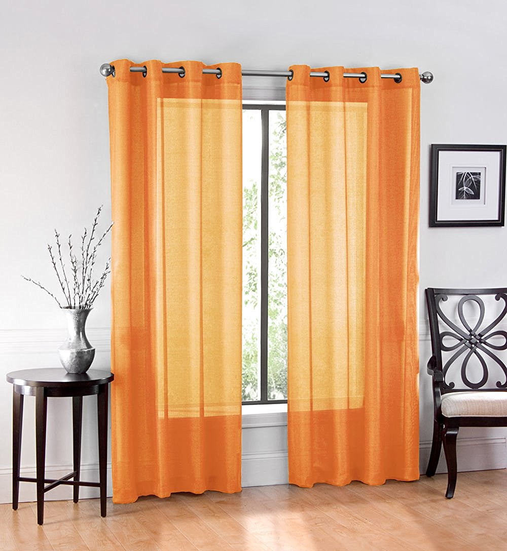 2 Pack: GoodGram Ultra Luxurious High Woven Elegant Sheer Grommet Curtain Panels – Orange