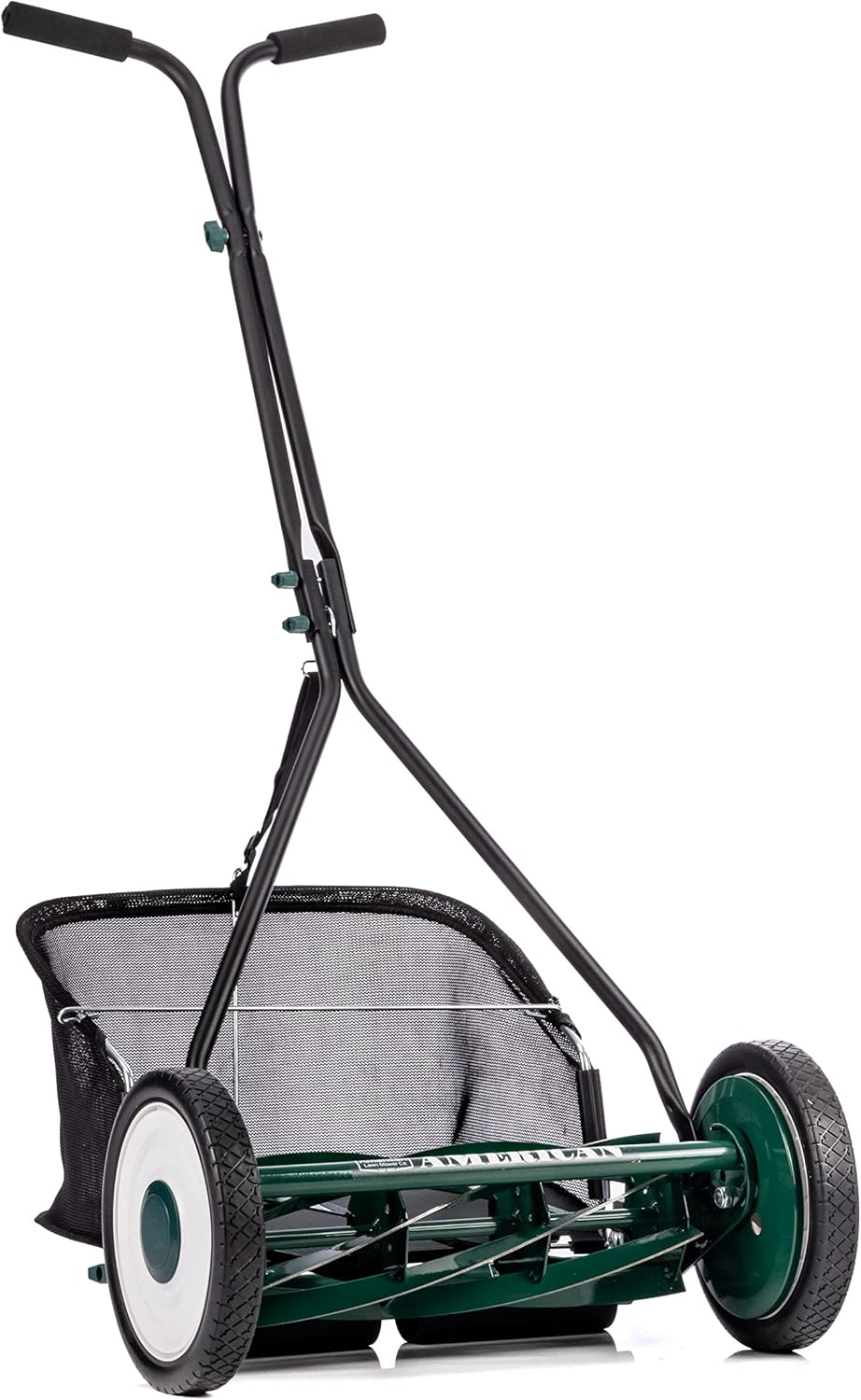 Mower Company 1725-16GC 16-inch 7-blade reel mower with grass debris collection device, designed specifically for lawns, green model