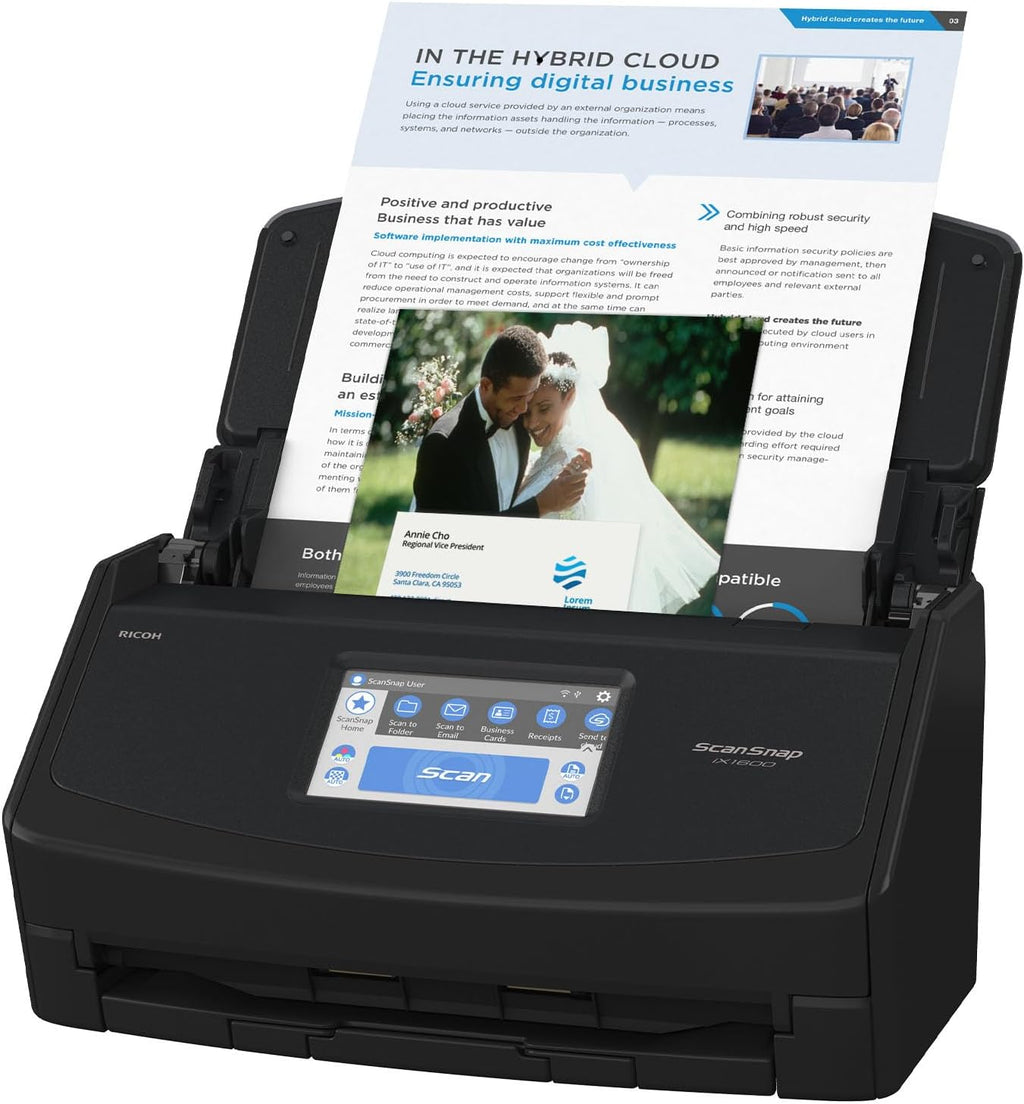 iX1600 Wireless or USB High-Speed Cloud Enabled Document, Photo & Receipt Scanner with Large Touchscreen and Auto Document Feeder for Mac or PC, 17 watts, Black