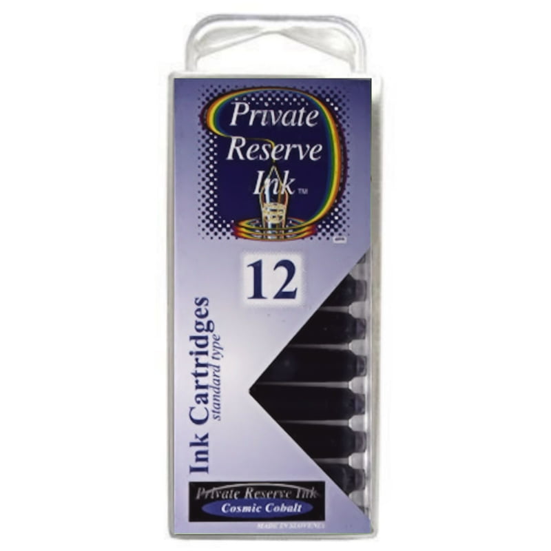 12 Pack – Private Reserve Ink, Universal Fountain Pen Ink Cartridges Clear Case, Cosmic Cobalt