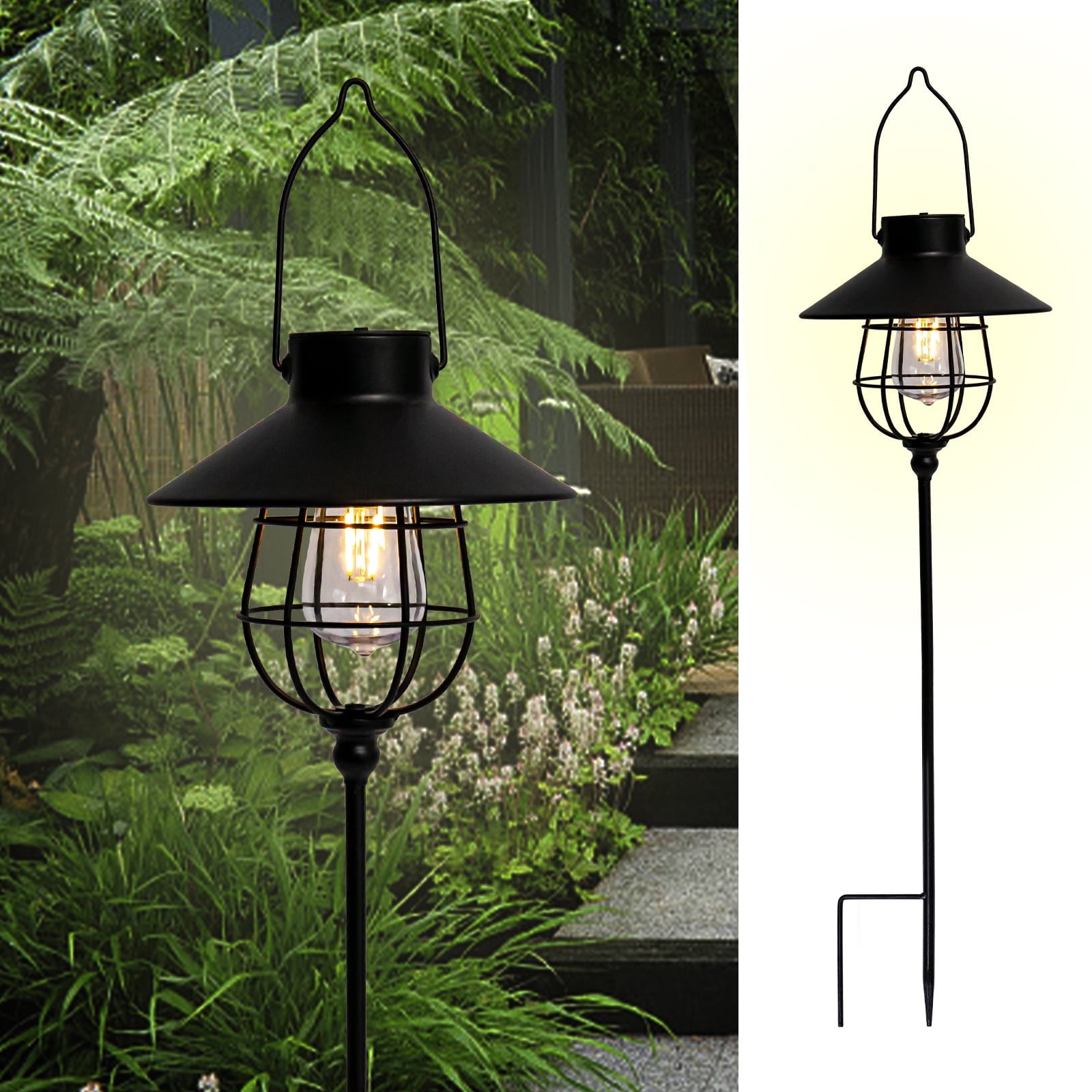 2 Pack Garden Solar Lights, Outdoor Vintage Metal Solar Plug Light, Waterproof Garden Stake Decorative for Patio Garden Backyard