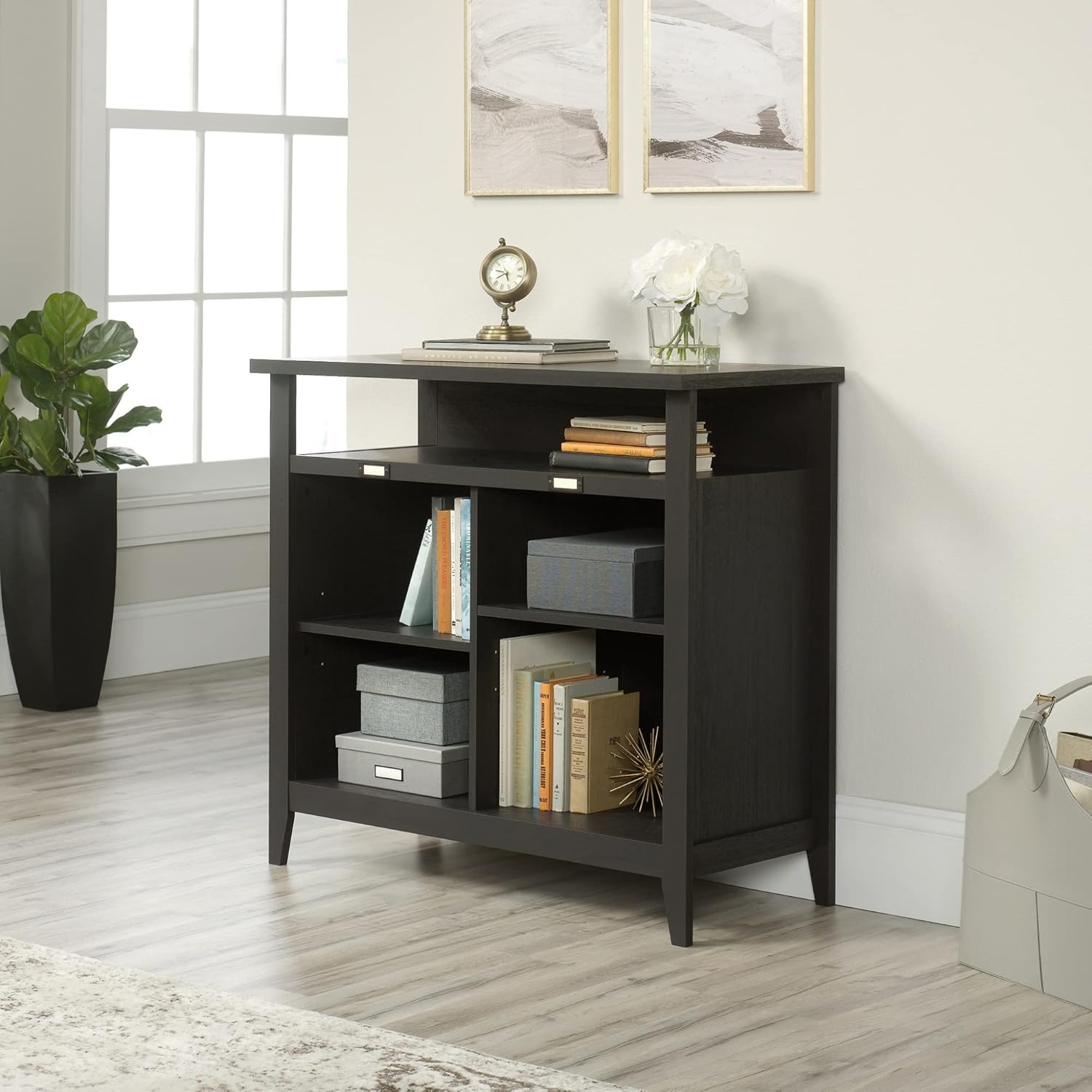 36-inch high 4-section bookshelf, Raven oak color