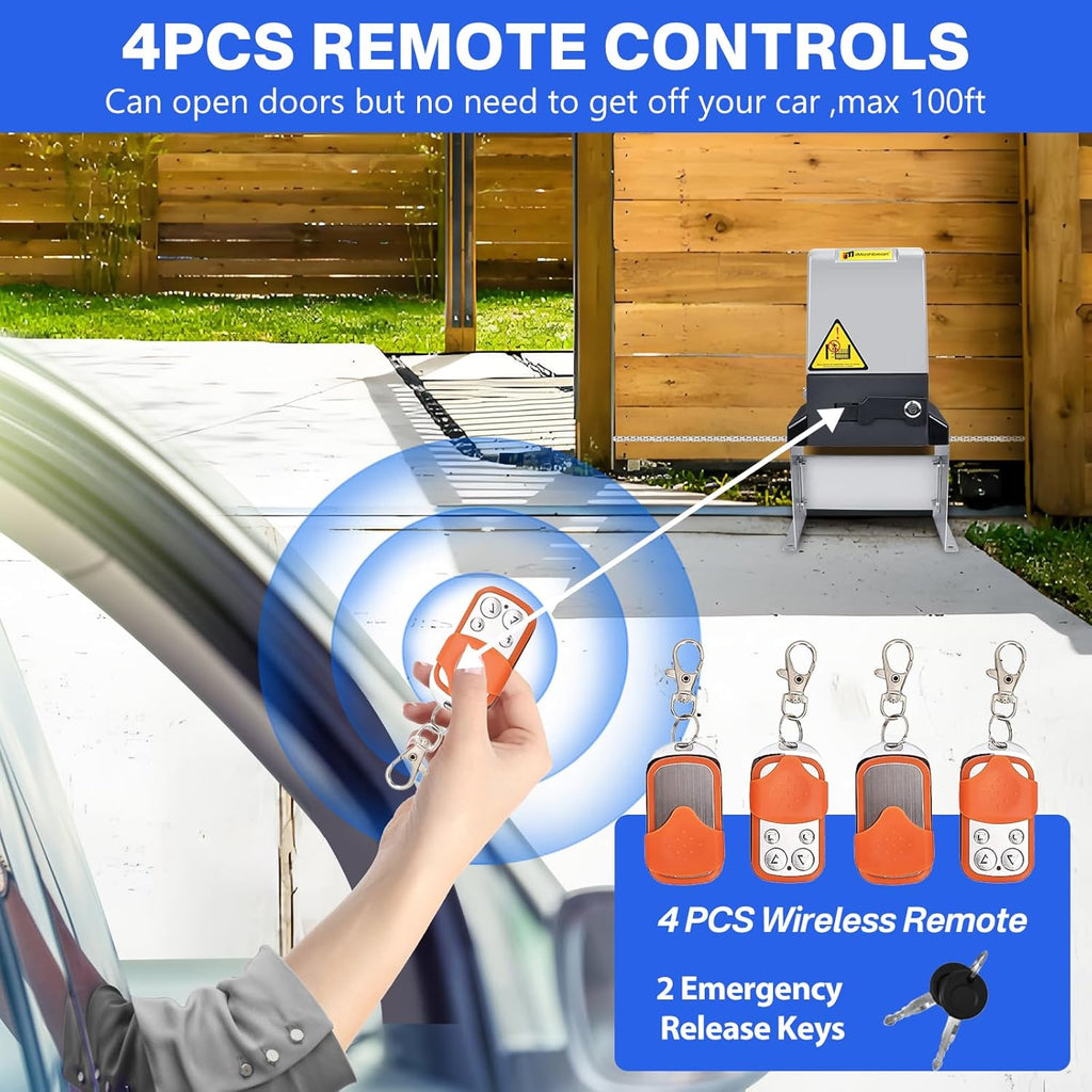 Automatic sliding door opener (controlled via APP), equipped with 4 remote controllers, 750-watt electric sliding door opener motor remote control kit, with wireless keyboard, suitable for sliding door openers up to 40 feet in length.