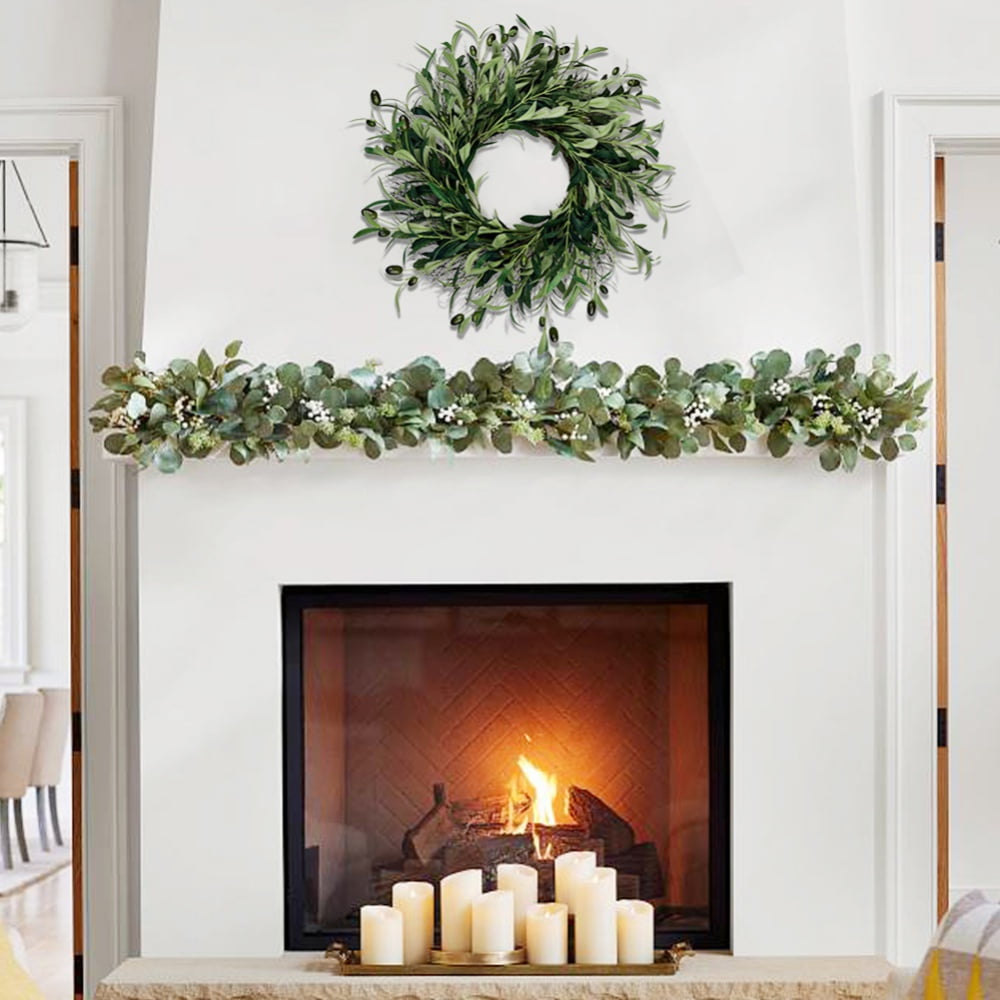 18 inches Artificial Green Olive Wreath Greenery Wreath with Olive Leaves,Olive Bean for Front Door Indoor Outdoor Farmhouse Home Wall Window Festival Wedding Decor