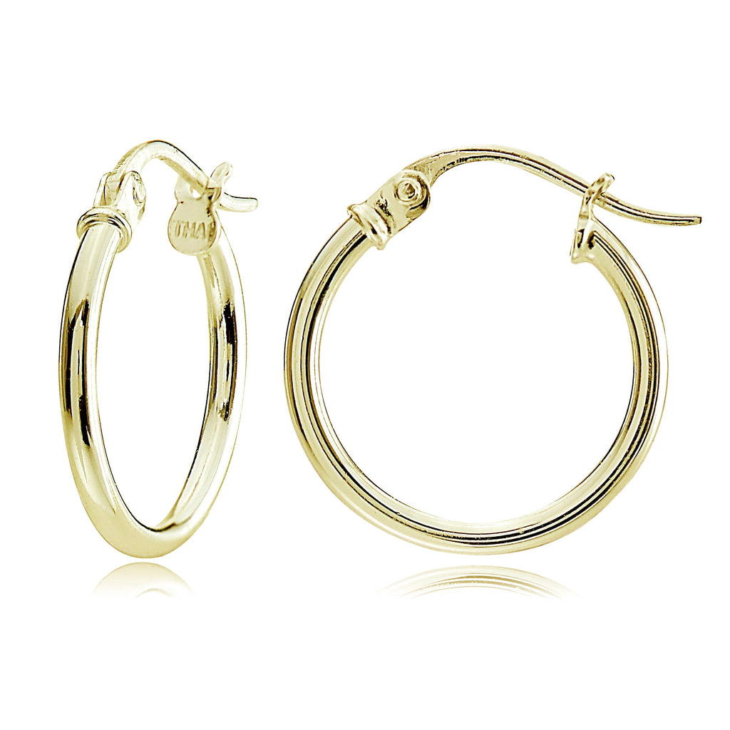 14kt Gold over Sterling Silver 15mm Tricolor Polished Hoop Earring Set