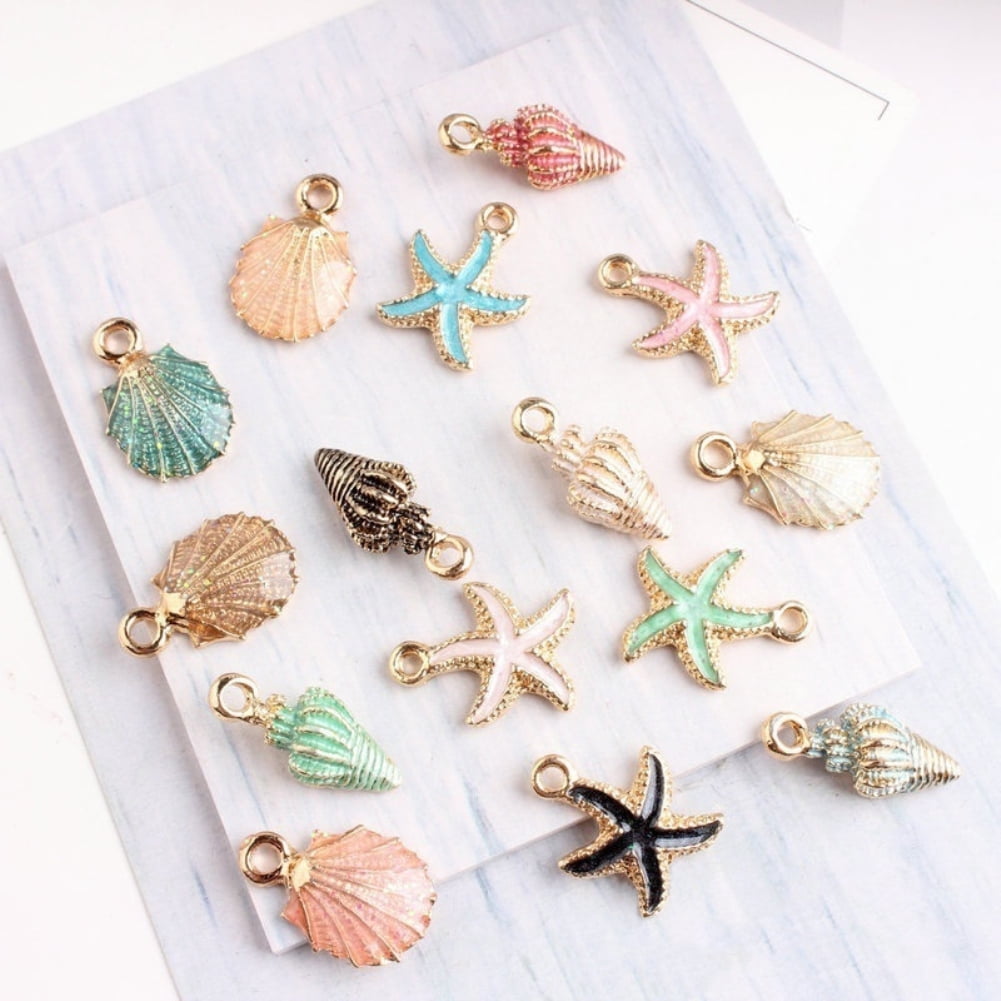 15 Pcs Unisex Jewelry Accessory Shell Conch Starfish Pendant for Necklace Bracelet