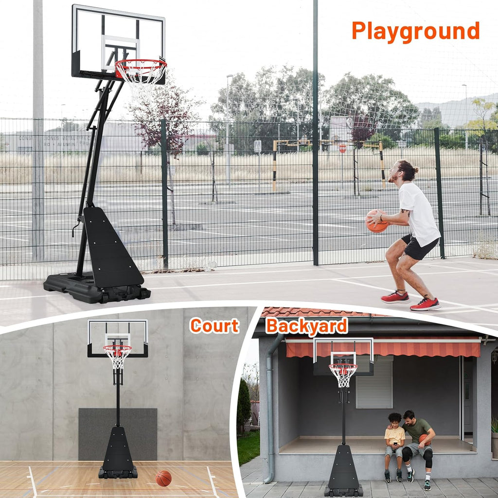 Basketball Hoop 48 Inch Backboard Portable Basketball Hoop Outdoor,5.3-10ft Stepless Regulation Crank Adjust Basketball Goal System