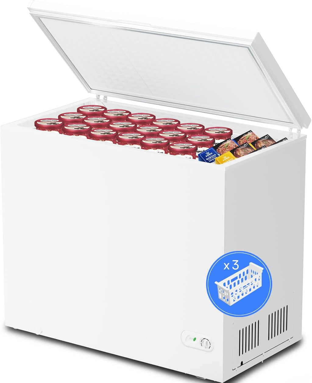 3.5 Cubic Feet Chest Freezer with 2 Removable Baskets Free Standing Top Open Door Compact Freezer with Adjustable Temperature for Home/Kitchen/Office/Bar (3.5 Cubic Feet, White)