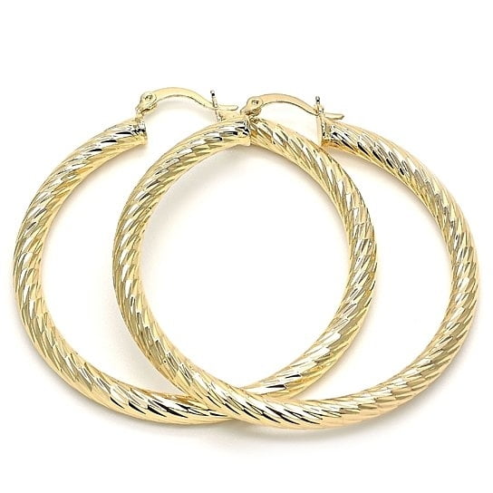 14k Gold Filled  Extra Large Hoop, Hollow Design,Cut Diamond Style, Plateden Tone 70mm
