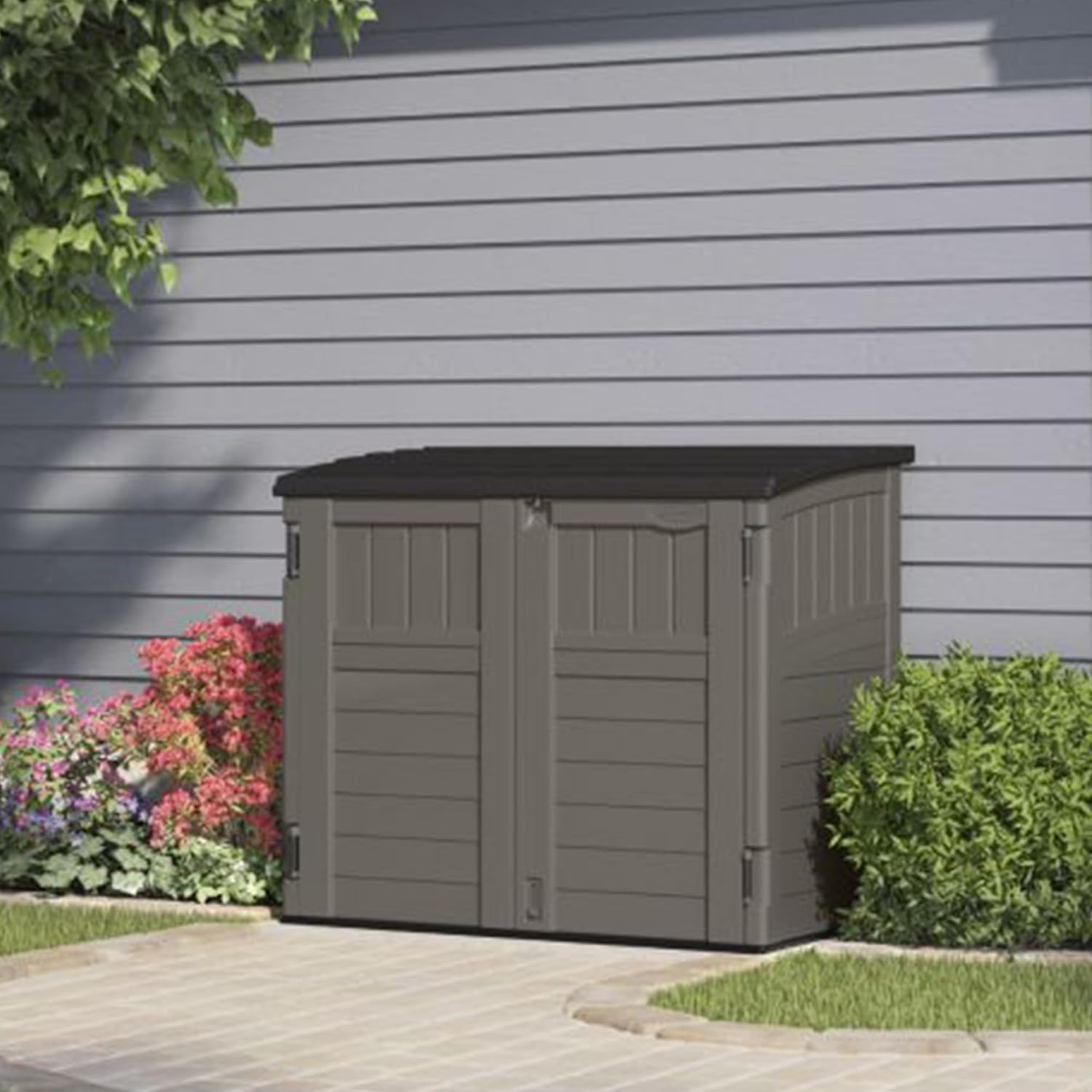 34 Cu. Ft. Horizontal Shed for Outdoor Storage w/Locking System, Stoney/Black