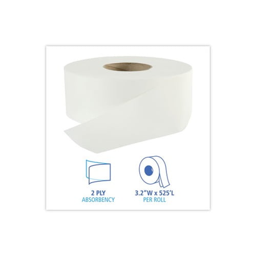 12-Rolls/Carton 3.2 in. x 525 ft. 2-Ply Jumbo Roll Bathroom Tissue – White