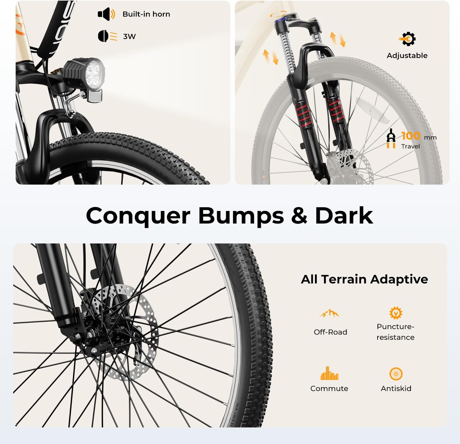 EB5 Electric Bike for Adults with Peak 500W Brushless Motor, 40Miles 20MPH Commuting Electric Mountain Bike with 360Wh Removable Battery, 7-Speed, 26" Tires and Front Fork Suspension