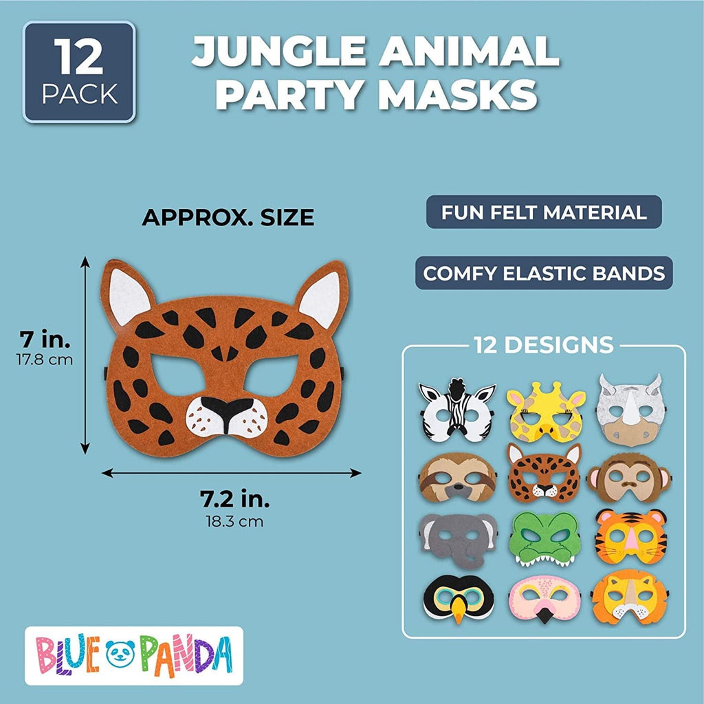 12-Pack Animal Party Felt Masks, Safari Jungle Theme for Kids Birthday Party Favors and Costume Dress Up, 12 Designs