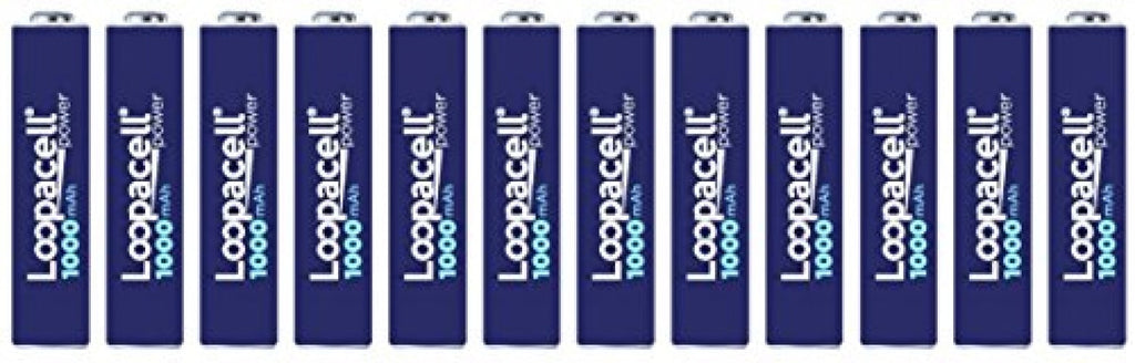 12 Loopacell AAA Rechargeable 1000mAh NiMH Batteries With Battery Holder